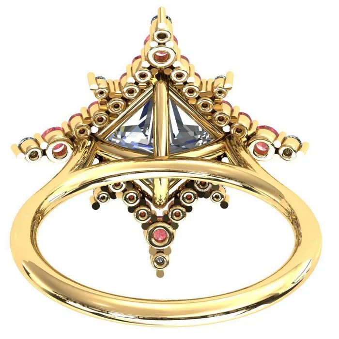 Rings Fire Brilliance Thalim PrincessSquare Moissanite 4Point Star Padparadscha Sapphire and Diamond Halo Ring ver 2