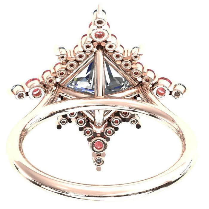Rings Fire Brilliance Thalim PrincessSquare Moissanite 4Point Star Padparadscha Sapphire and Diamond Halo Ring ver 2