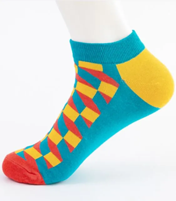 SF69 Festive Blue Top Multi Rectangle Low Cut Socks POLLY Rings