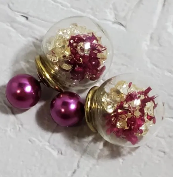 Susan E41 Fuchsia Vine Gem Filled Double Ball Earrings Earrings
