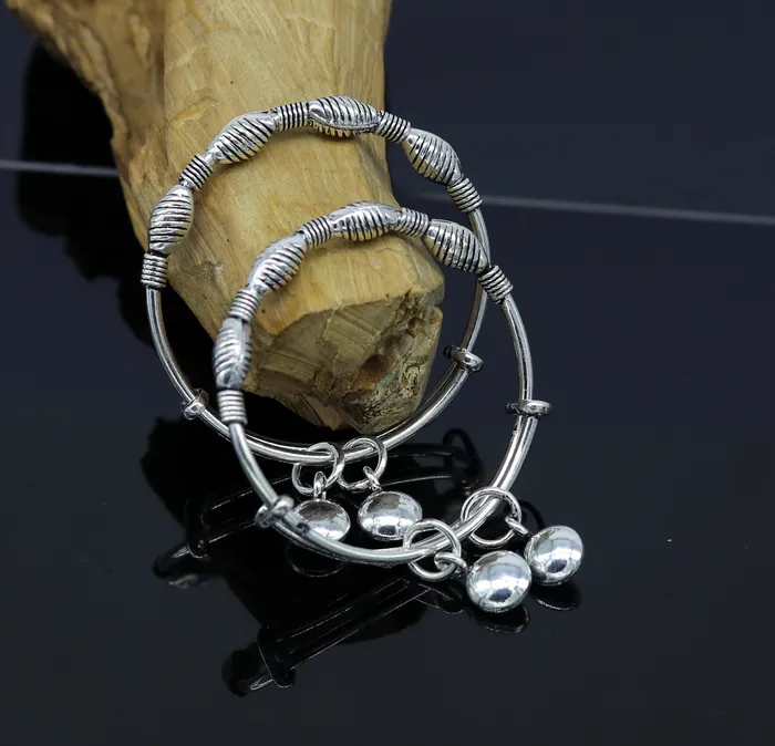 Top class Charming 925 sterling silver handmade stylish designer fancy baby adjustable bangles bracelet excellent kids charm jewelry bbk77 TRIBAL ORNAMENTS Bracelets