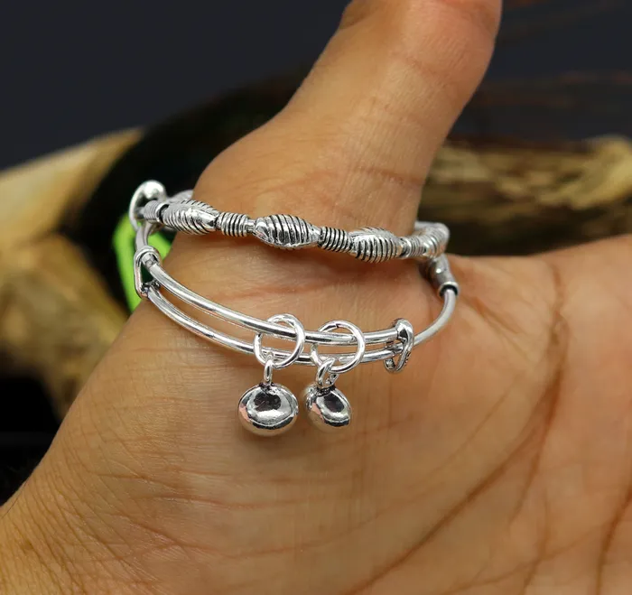 Top class Charming 925 sterling silver handmade stylish designer fancy baby adjustable bangles bracelet excellent kids charm jewelry bbk77 TRIBAL ORNAMENTS Bracelets