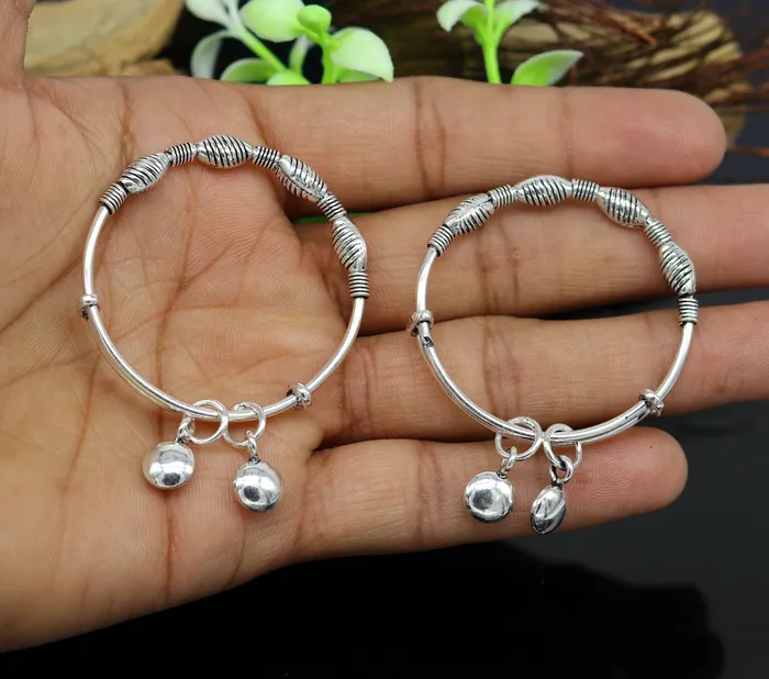 Top class Charming 925 sterling silver handmade stylish designer fancy baby adjustable bangles bracelet excellent kids charm jewelry bbk77 TRIBAL ORNAMENTS Bracelets
