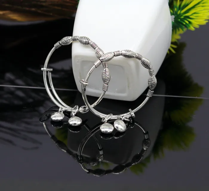Top class Charming 925 sterling silver handmade stylish designer fancy baby adjustable bangles bracelet excellent kids charm jewelry bbk77 TRIBAL ORNAMENTS Bracelets