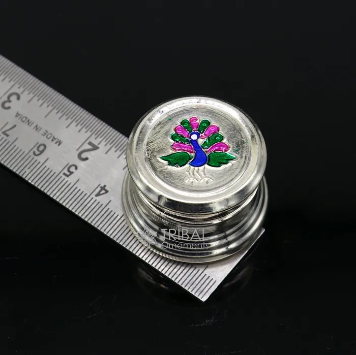 TRIBAL ORNAMENTS Rings 999 pure silver trinket box kajal box brides round shape box peacock design box container tobacco box eyeliner Sindur box gifting stb801