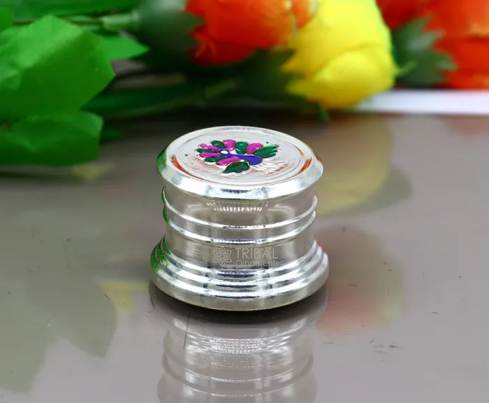 TRIBAL ORNAMENTS Rings 999 pure silver trinket box kajal box brides round shape box peacock design box container tobacco box eyeliner Sindur box gifting stb801