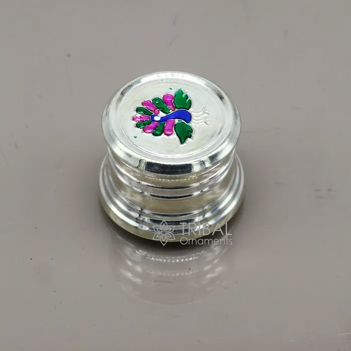 TRIBAL ORNAMENTS Rings 999 pure silver trinket box kajal box brides round shape box peacock design box container tobacco box eyeliner Sindur box gifting stb801