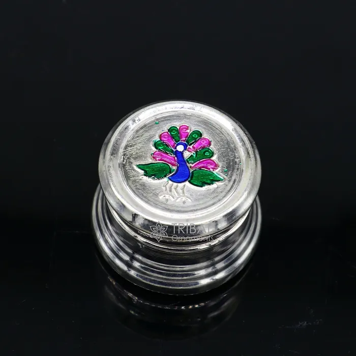 TRIBAL ORNAMENTS Rings 999 pure silver trinket box kajal box brides round shape box peacock design box container tobacco box eyeliner Sindur box gifting stb801