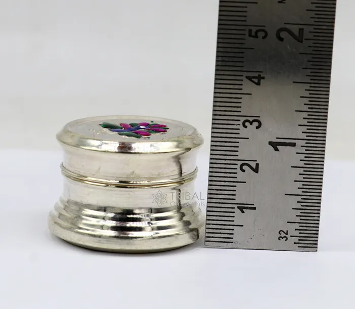 TRIBAL ORNAMENTS Rings 999 pure silver trinket box kajal box brides round shape box peacock design box container tobacco box eyeliner Sindur box gifting stb801