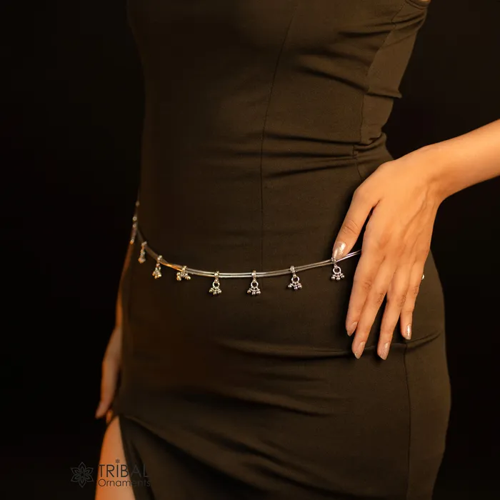 TRIBAL ORNAMENTS Rings All size double line Adjustable 925 sterling silver handmade snake chain belly chain waist chain sari chain belt belly dance jewelry wch20