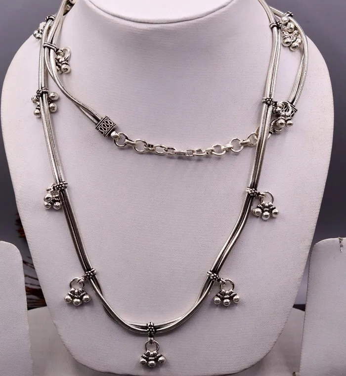 TRIBAL ORNAMENTS Rings All size double line Adjustable 925 sterling silver handmade snake chain belly chain waist chain sari chain belt belly dance jewelry wch20