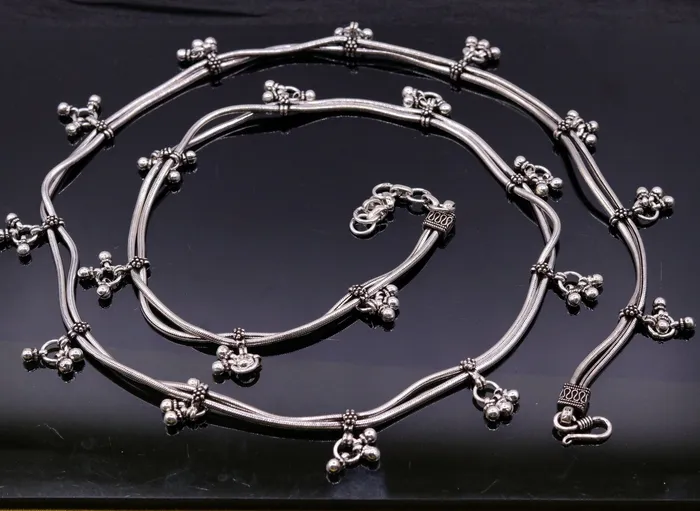 TRIBAL ORNAMENTS Rings All size double line Adjustable 925 sterling silver handmade snake chain belly chain waist chain sari chain belt belly dance jewelry wch20