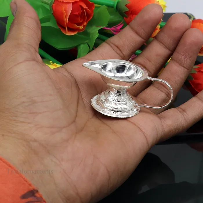 TRIBAL ORNAMENTS Rings Vintage design Solid silver handmade kappor dani silver temple utensils silver diya deepak silver single joth kapoor Aarti art su412