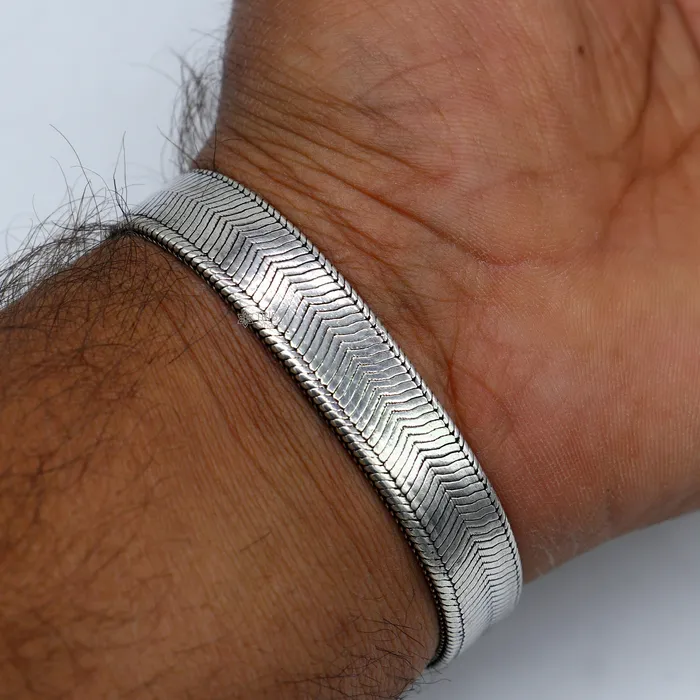 TRIBAL ORNAMENTS Vintage style solid 12mm 925 sterling silver handmade wheat chain flexible bracelet belt unisex jewelry from Rajasthan India sbr729 Bracelets