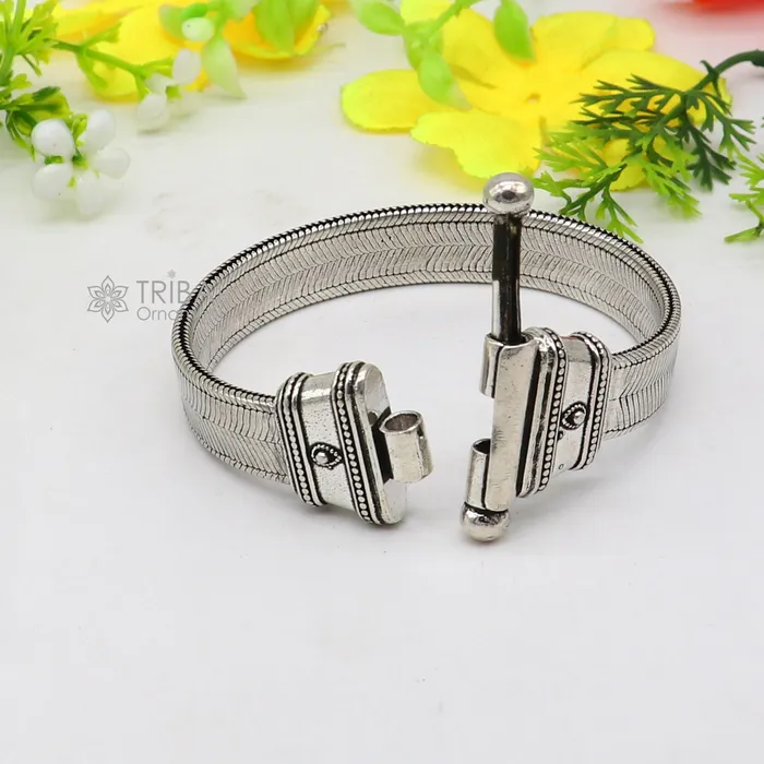 TRIBAL ORNAMENTS Vintage style solid 12mm 925 sterling silver handmade wheat chain flexible bracelet belt unisex jewelry from Rajasthan India sbr729 Bracelets
