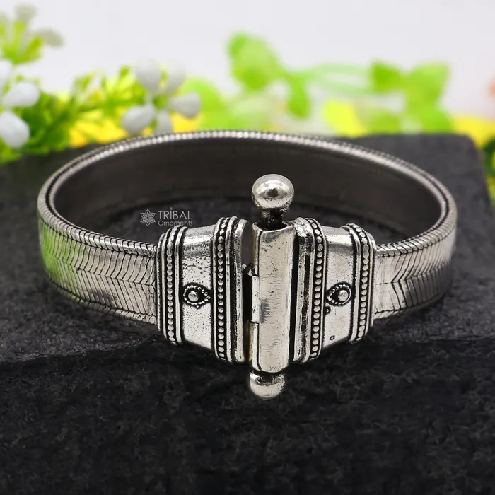 TRIBAL ORNAMENTS Vintage style solid 12mm 925 sterling silver handmade wheat chain flexible bracelet belt unisex jewelry from Rajasthan India sbr729 Bracelets