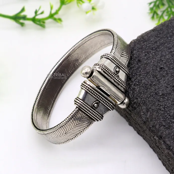 TRIBAL ORNAMENTS Vintage style solid 12mm 925 sterling silver handmade wheat chain flexible bracelet belt unisex jewelry from Rajasthan India sbr729 Bracelets