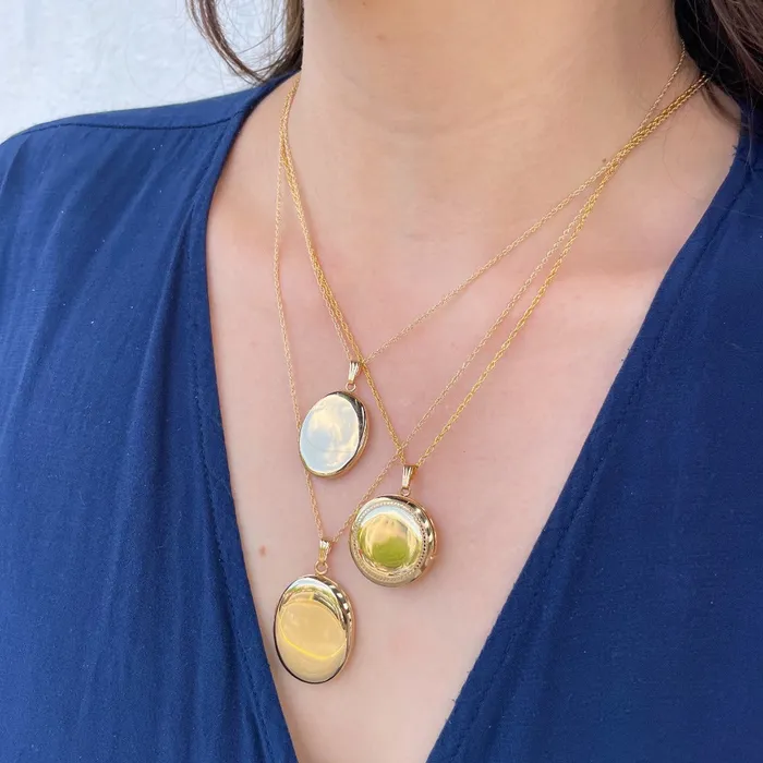 14K Gold Filled 23mm Engraved Round 4 Photo Locket Necklace Croghans Necklaces