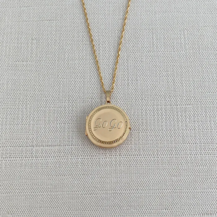 14K Gold Filled 23mm Engraved Round 4 Photo Locket Necklace Croghans Necklaces