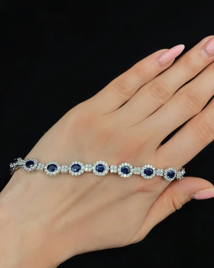 14k White Gold Diamond and Sapphire Bracelet BR200001 Diamond Source NYC Bracelets