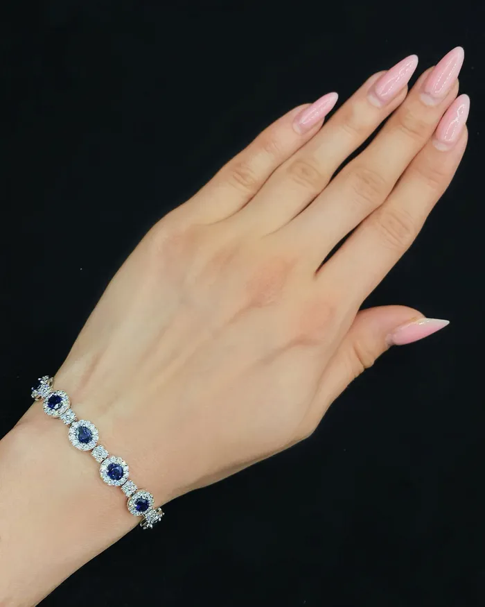 14k White Gold Diamond and Sapphire Bracelet BR200001 Diamond Source NYC Bracelets