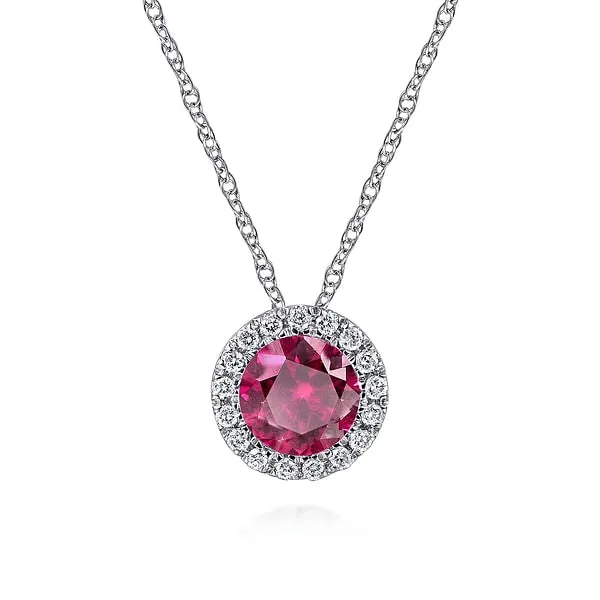 14K White Gold Ruby and Diamond Necklace Gabriel Co Necklaces