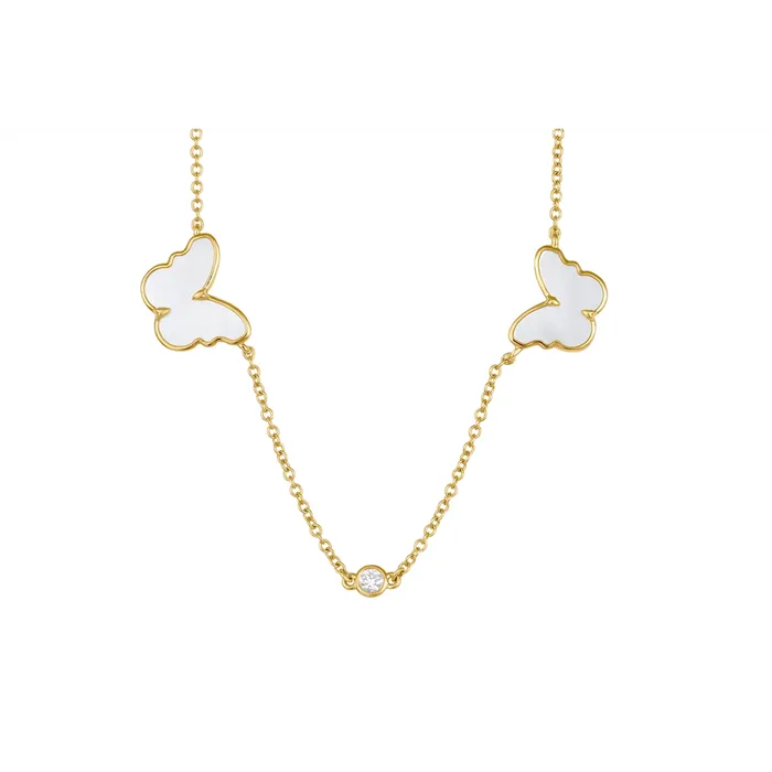 14K Yellow Gold Mother of Pearl Butterfly Station Necklace Meierotto Jewelers Necklaces 14K Yellow Gold Mother of Pearl Butterfly Station Necklace Meierotto Jewelers Necklaces