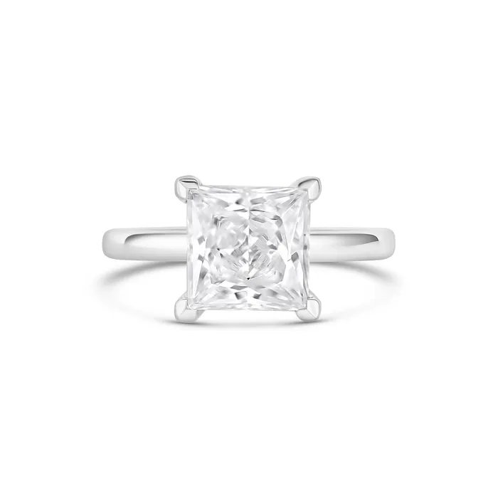 A Jaffe Rings A Jaffe 14K White Gold Solitaire Ring Square Head with Diamond Quilt Shank