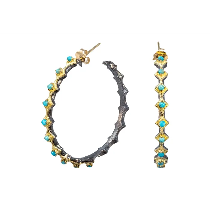 Armenta Earrings Armenta 18K Yellow Gold and Sterling Turquoise Hoop Earrings