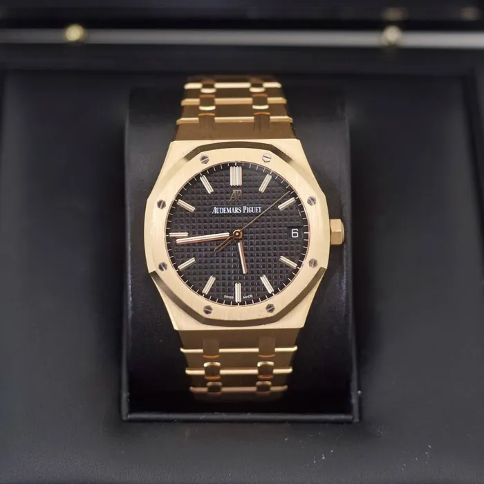 Audemars Piguet Bracelets Audemars Piguet Royal Oak 41mm Mens Watch Ref 15500OROO1220OR01 Black Dial 18K Rose Gold Bracelet