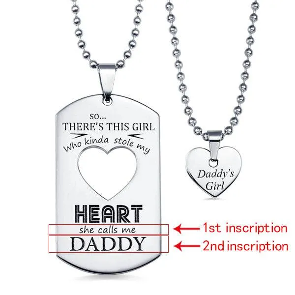 Belbren Necklaces Customized Couples Dog Tag Heart Necklace Set Engraved Stainless Steel Jewelry