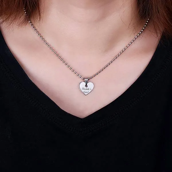 Belbren Necklaces Customized Couples Dog Tag Heart Necklace Set Engraved Stainless Steel Jewelry