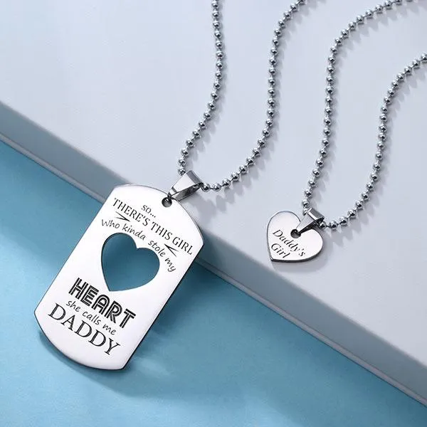 Belbren Necklaces Customized Couples Dog Tag Heart Necklace Set Engraved Stainless Steel Jewelry
