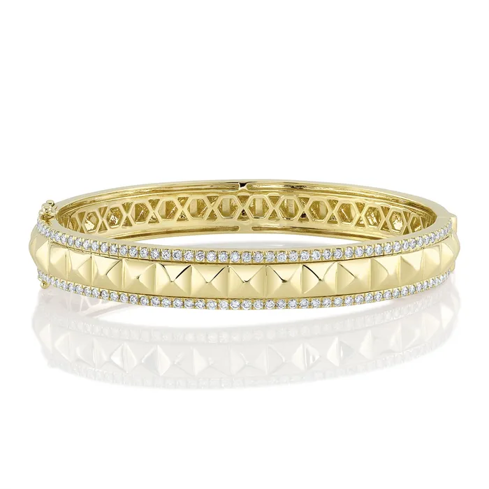 Bracelets Meierotto Jewelers 14K Yellow Gold Geo Pyramid with Diamond Edges Clasped Bangle Bracelet