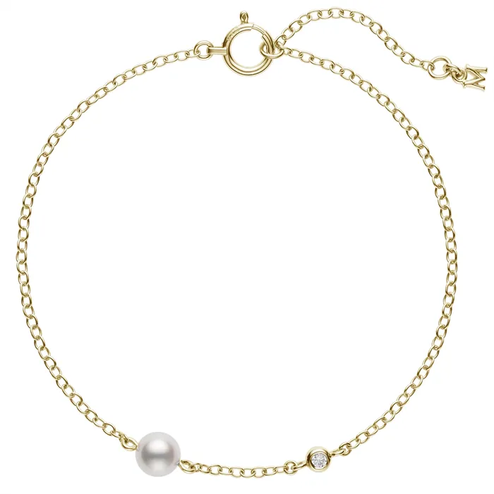 Bracelets Mikimoto Mikimoto 18K Yellow Gold Single Akoya Cultured Pearl Diamond Bracelet