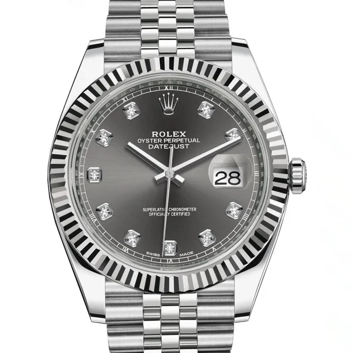 Bracelets Rolex Rolex Datejust 41mm Ref 1263340006 Rhodium Grey Diamond Dial Stainless Steel Jubilee Bracelet Mens Watch