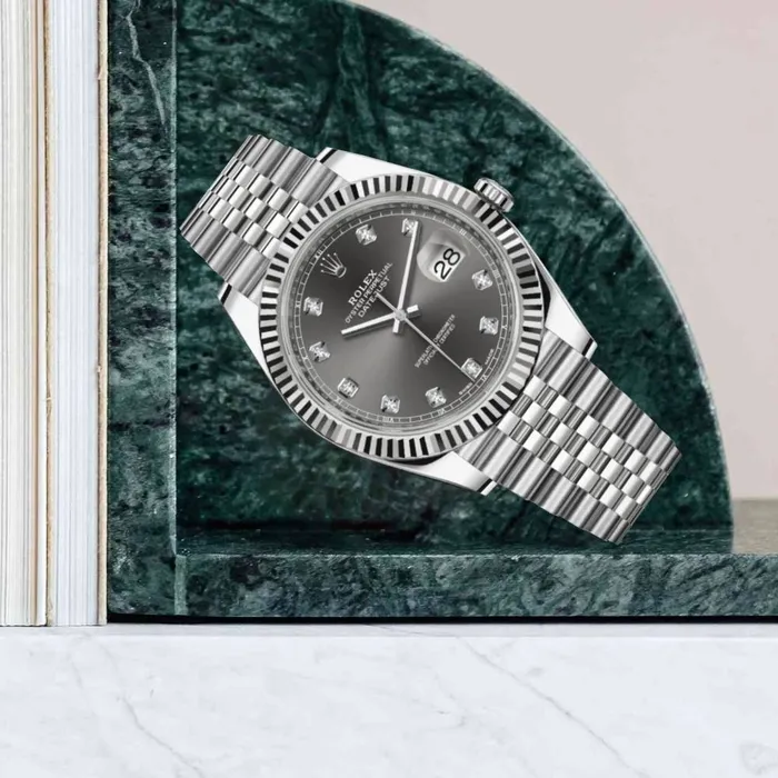 Bracelets Rolex Rolex Datejust 41mm Ref 1263340006 Rhodium Grey Diamond Dial Stainless Steel Jubilee Bracelet Mens Watch