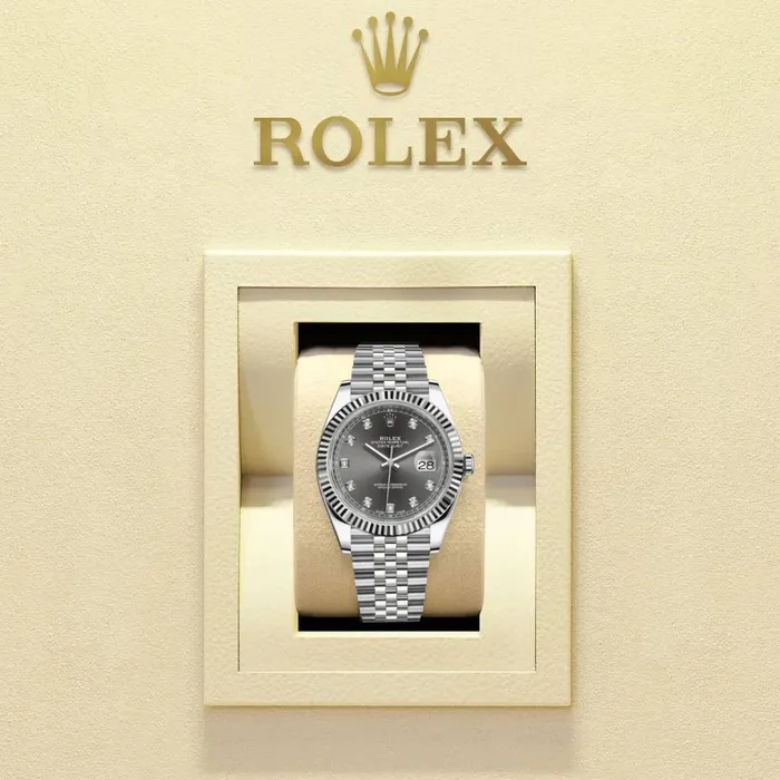 Bracelets Rolex Rolex Datejust 41mm Ref 1263340006 Rhodium Grey Diamond Dial Stainless Steel Jubilee Bracelet Mens Watch