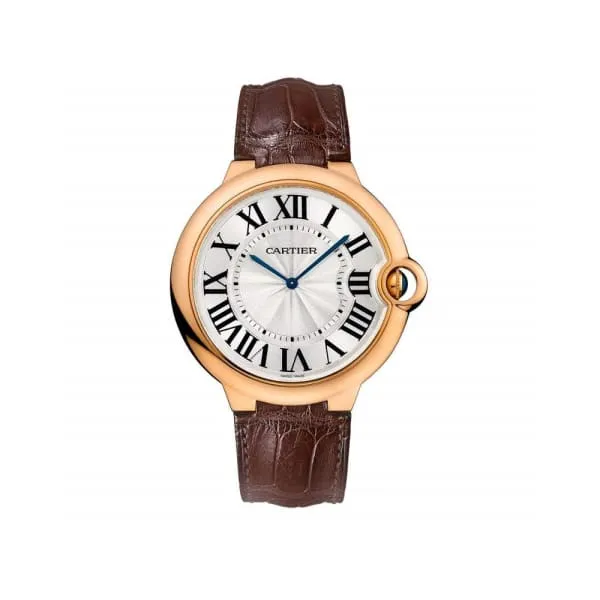 Cartier Ballon Bleu de Cartier 46mm Watch Ref W6920054 Silver Roman Dial in 18K Rose Gold Case Brown Alligator Strap Cartier Earrings Cartier Ballon Bleu de Cartier 46mm Watch Ref W6920054 Silver Roman Dial in 18K Rose Gold Case Brown Alligator Strap Cartier Earrings