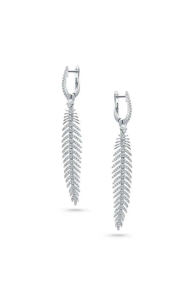 CJ Charles Jewelers Earrings 18kt White Gold Feather Earrings
