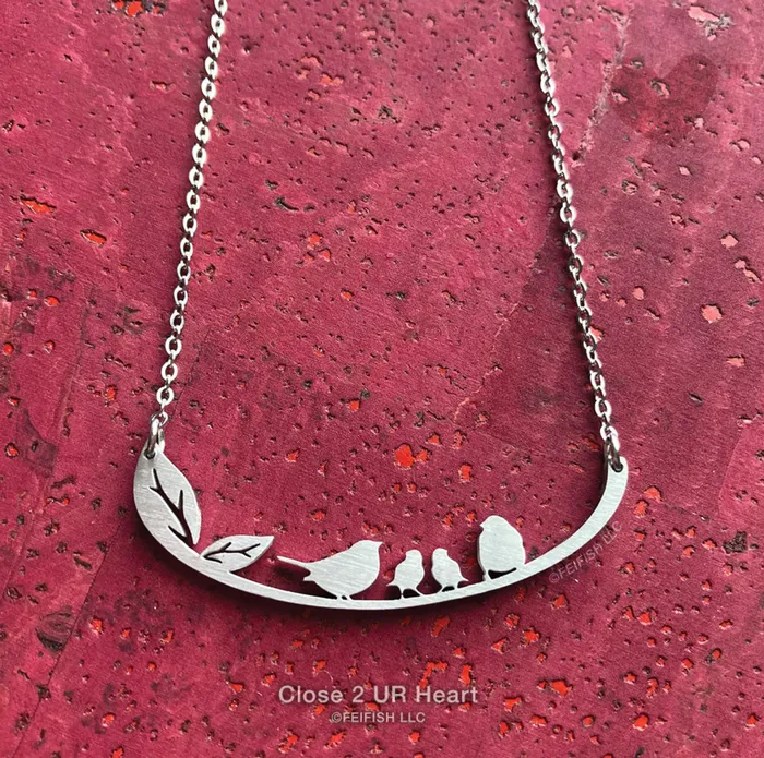 Close to UR Heart Necklaces Songbird Family with Two Chicks Necklace