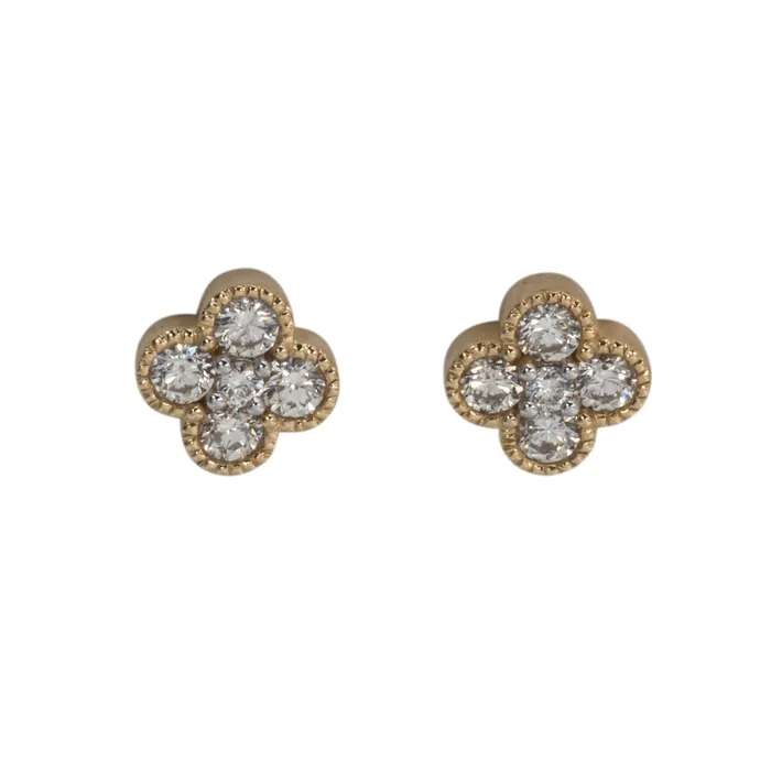 Croghans 65ctw Diamond Clover 14K Gold Stud Earrings Earrings
