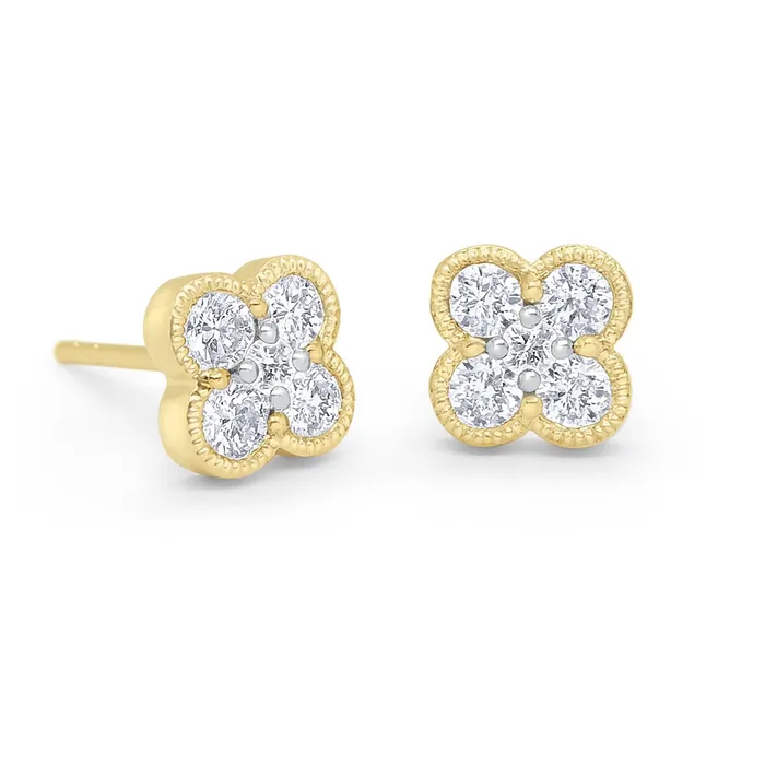 Croghans 65ctw Diamond Clover 14K Gold Stud Earrings Earrings