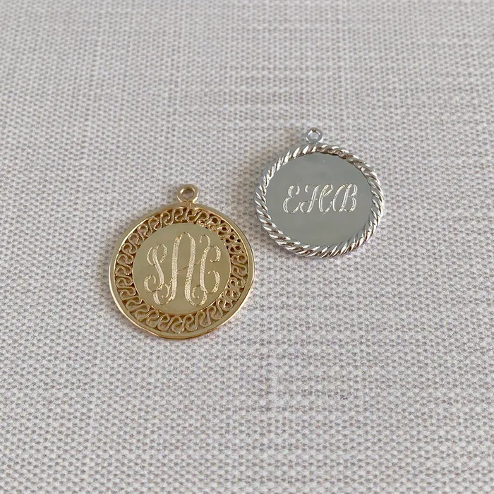 Croghans Charm Necklaces 14K Yellow Gold Large Filigree Disc Charm