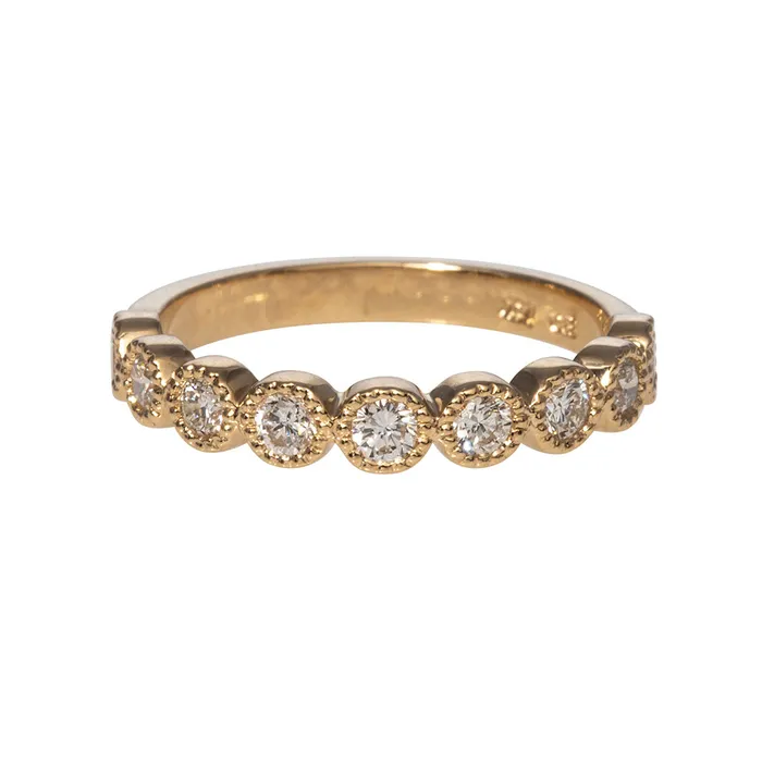 Croghans Rings 53ctw Diamond Bezel Milgrain Halfway 14K Yellow Gold Band