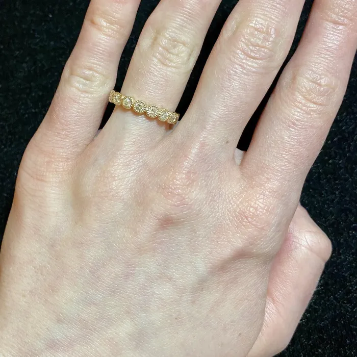 Croghans Rings 53ctw Diamond Bezel Milgrain Halfway 14K Yellow Gold Band