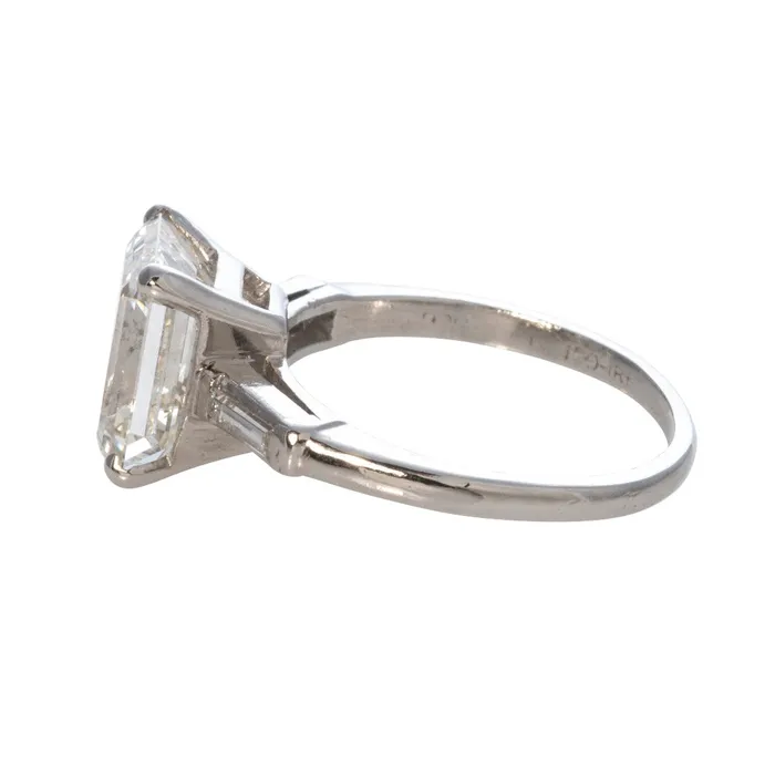 Croghans Rings Estate 3ct EmeraldCut 10ct Baguette Side Diamond Platinum Ring