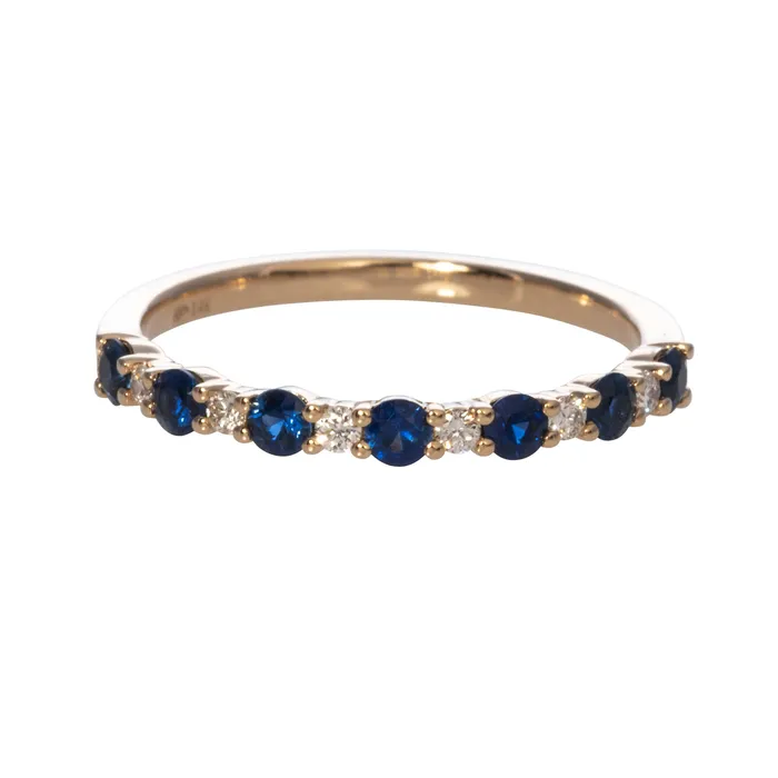 Croghans Rings Sapphire Diamond Halfway 14K Yellow Gold Band