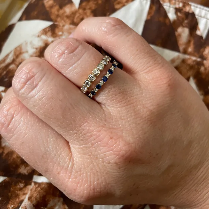 Croghans Rings Sapphire Diamond Halfway 14K Yellow Gold Band