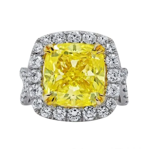 Diamond Engagement Ring Set in 18K White Gold 1013ct tw Fancy Yellow Cushion Cut Round Brilliant Natural Diamonds Diamond Source NYC Rings Diamond Engagement Ring Set in 18K White Gold 1013ct tw Fancy Yellow Cushion Cut Round Brilliant Natural Diamonds Diamond Source NYC Rings